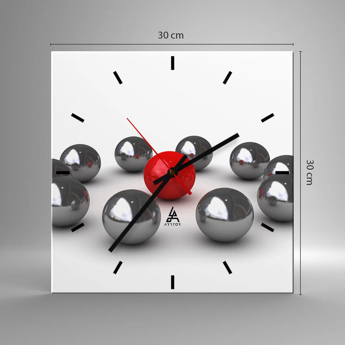 Horloge murale Arttor Un cercle en argent et rouge Cadran à lignes