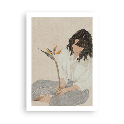 Affiche - Poster - Portrait avec une fleur exotique - 50x70 cm