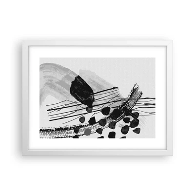 Affiche dans un cadre blanc - Poster - Abstraction organique noir et blanc - 40x30 cm