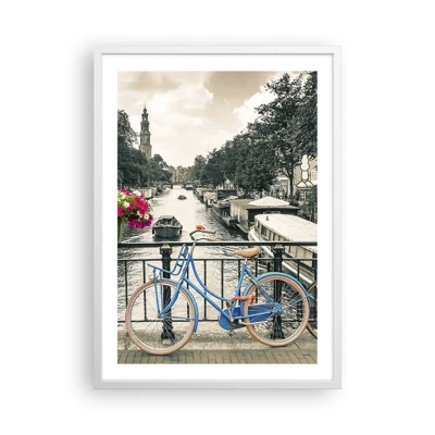 Affiche dans un cadre blanc - Poster - Couleurs de rue d'Amsterdam - 50x70 cm