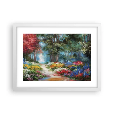 Affiche dans un cadre blanc - Poster - Jardin forestier, forêt de fleurs - 40x30 cm