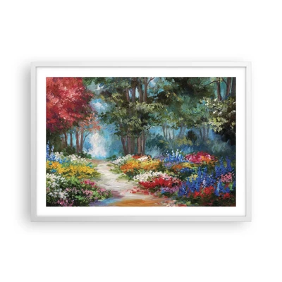 Affiche dans un cadre blanc - Poster - Jardin forestier, forêt de fleurs - 70x50 cm