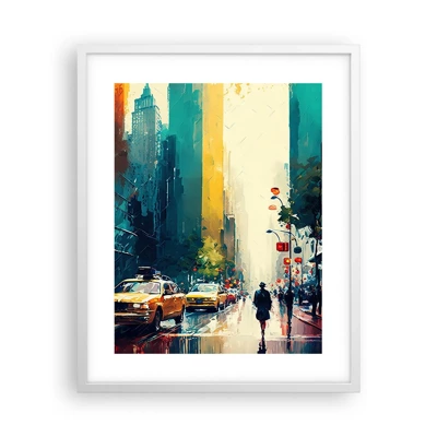 Affiche dans un cadre blanc - Poster - New York – ici même la pluie est colorée - 40x50 cm