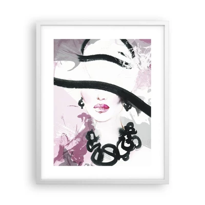 Affiche dans un cadre blanc - Poster - Portrait d'une dame en noir et rose - 40x50 cm