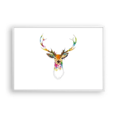 Affiche dans un cadre blanc - Poster - Un cerf doux baigné de couleur - 100x70 cm