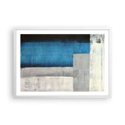 Affiche dans un cadre blanc - Poster - Une composition poétique de gris et de bleu - 70x50 cm