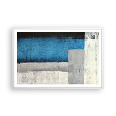 Affiche dans un cadre blanc - Poster - Une composition poétique de gris et de bleu - 91x61 cm