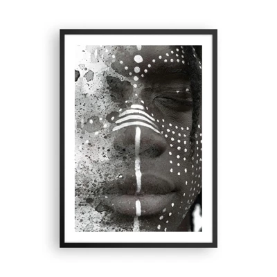 Affiche dans un cadre noir Arttor 50x70 cm - Découvrez l'esprit primal - Portrait D'Une Femme, Femme, Afro-Américain, Art, Noir Et Blanc, Pour le salon, Pour la chambre, Blanc, Noir, Vertical, P2BPA50x70-4788