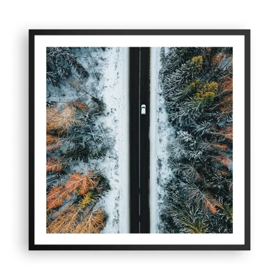 Affiche dans un cadre noir - Poster - Couper à travers la forêt d'hiver - 60x60 cm
