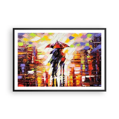 Affiche dans un cadre noir - Poster - Ensemble à travers la nuit et la pluie - 91x61 cm