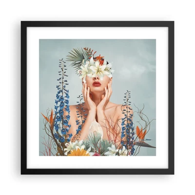 Affiche dans un cadre noir - Poster - Femme - fleur - 40x40 cm