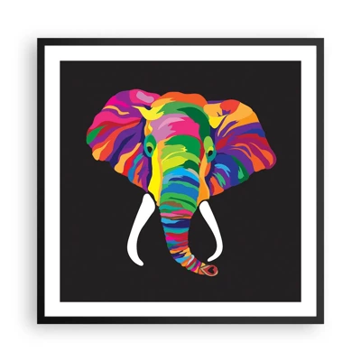 Affiche dans un cadre noir - Poster - L'éléphant qui aimait se baigner dans un arc-en-ciel - 60x60 cm