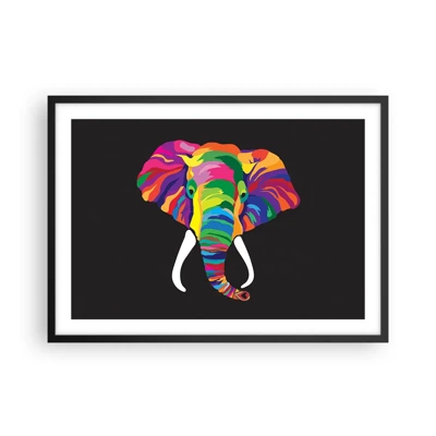 Affiche dans un cadre noir - Poster - L'éléphant qui aimait se baigner dans un arc-en-ciel - 70x50 cm