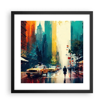 Affiche dans un cadre noir - Poster - New York – ici même la pluie est colorée - 40x40 cm