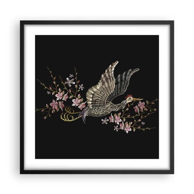 Affiche dans un cadre noir - Poster - Oiseau brodé exotique - 50x50 cm