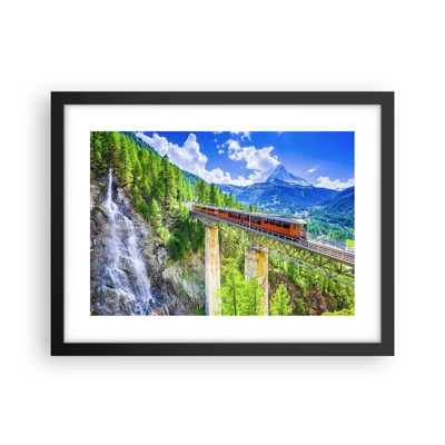 Affiche dans un cadre noir - Poster - Train dans les Alpes - 40x30 cm