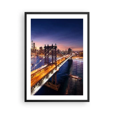 Affiche dans un cadre noir - Poster - Un pont lumineux au cœur de la ville - 50x70 cm