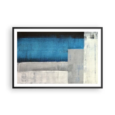 Affiche dans un cadre noir - Poster - Une composition poétique de gris et de bleu - 91x61 cm