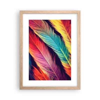 Affiche dans un chêne clair - Poster - Arc-en-ciel de plumes - 30x40 cm