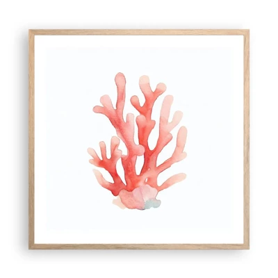 Affiche dans un chêne clair - Poster - Corail couleur corail - 60x60 cm