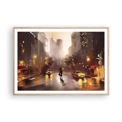 Affiche dans un chêne clair - Poster - Dans les lumières de New-York - 100x70 cm