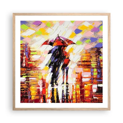 Affiche dans un chêne clair - Poster - Ensemble à travers la nuit et la pluie - 60x60 cm