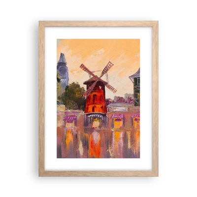 Affiche dans un chêne clair - Poster - Icones parisiennes – le Moulin rouge - 30x40 cm