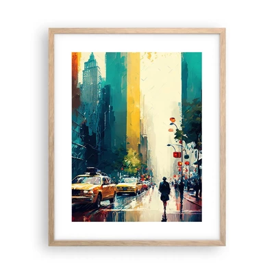 Affiche dans un chêne clair - Poster - New York – ici même la pluie est colorée - 40x50 cm