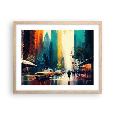 Affiche dans un chêne clair - Poster - New York – ici même la pluie est colorée - 50x40 cm