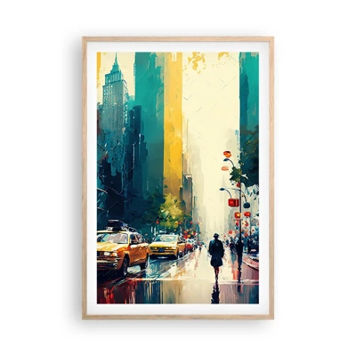 Affiche dans un chêne clair - Poster - New York – ici même la pluie est colorée - 61x91 cm