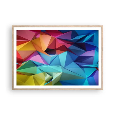 Affiche dans un chêne clair - Poster - Origami arc-en-ciel - 100x70 cm