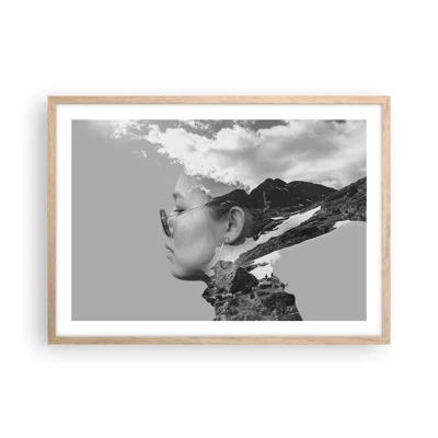 Affiche dans un chêne clair - Poster - Portrait de montagnes et nuages - 70x50 cm