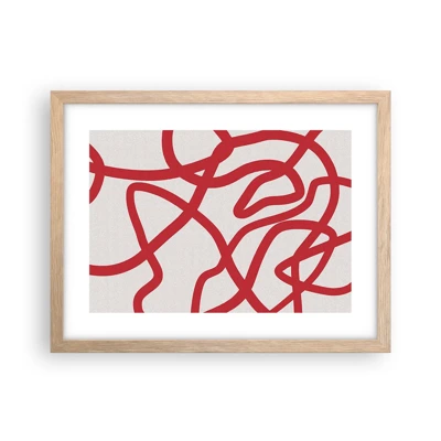 Affiche dans un chêne clair - Poster - Rouge sur blanc - 40x30 cm