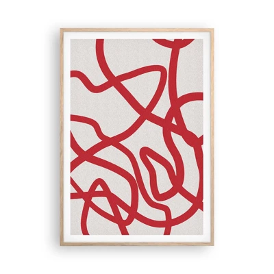 Affiche dans un chêne clair - Poster - Rouge sur blanc - 70x100 cm
