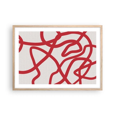 Affiche dans un chêne clair - Poster - Rouge sur blanc - 70x50 cm
