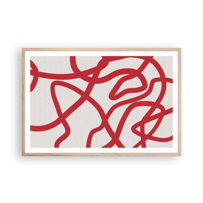 Affiche dans un chêne clair - Poster - Rouge sur blanc - 91x61 cm