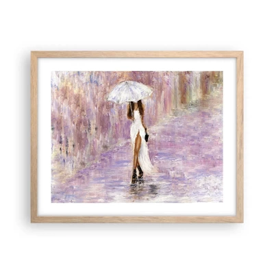 Affiche dans un chêne clair - Poster - Sous la pluie lilas - 50x40 cm