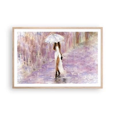 Affiche dans un chêne clair - Poster - Sous la pluie lilas - 91x61 cm