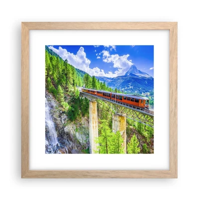 Affiche dans un chêne clair - Poster - Train dans les Alpes - 30x30 cm