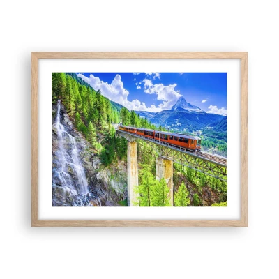 Affiche dans un chêne clair - Poster - Train dans les Alpes - 50x40 cm