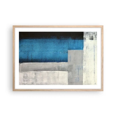 Affiche dans un chêne clair - Poster - Une composition poétique de gris et de bleu - 70x50 cm