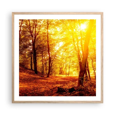 Affiche dans un chêne clair - Poster - Vers la clairière dorée - 60x60 cm