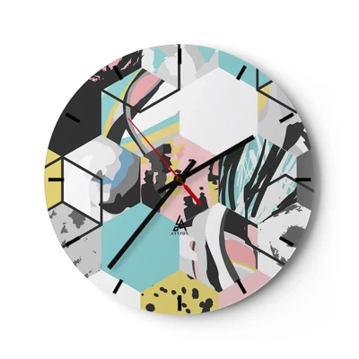 Horloge murale - Pendule murale - Hexagones et cubes en six couleurs - 30x30 cm