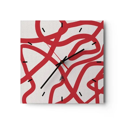Horloge murale - Pendule murale - Rouge sur blanc - 30x30 cm