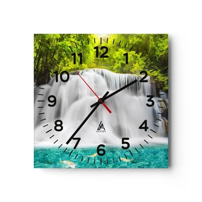 Horloge murale - Pendule murale - Une cascade mousseuse du vert à l'azur - 30x30 cm