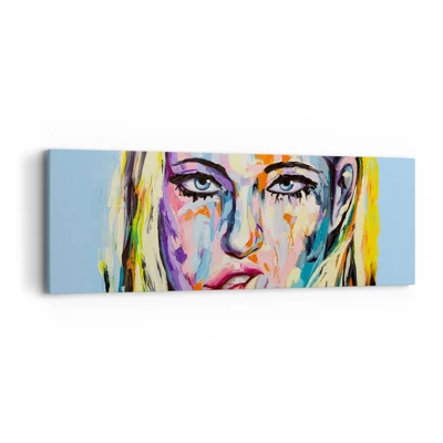 Image sur toile Arttor 90x30 cm - Femme, Bouche, Multicolore, Pour le salon, Pour la chambre, Bleu, Jaune, Horizontal, Toiles, AB90x30-2904