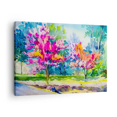 Impression sur toile - Image sur toile - Jardin arc-en-ciel à la lumière du printemps - 70x50 cm