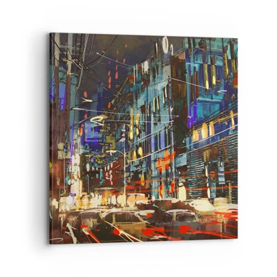 Impression sur toile - Image sur toile - L'agitation de la rue en soirée - 70x70 cm