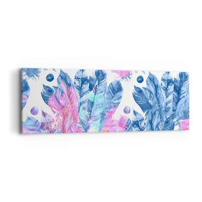 Impression sur toile - Image sur toile - Plumes en rose et bleu - 90x30 cm