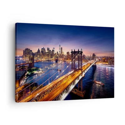 Impression sur toile - Image sur toile - Un pont lumineux au cœur de la ville - 70x50 cm